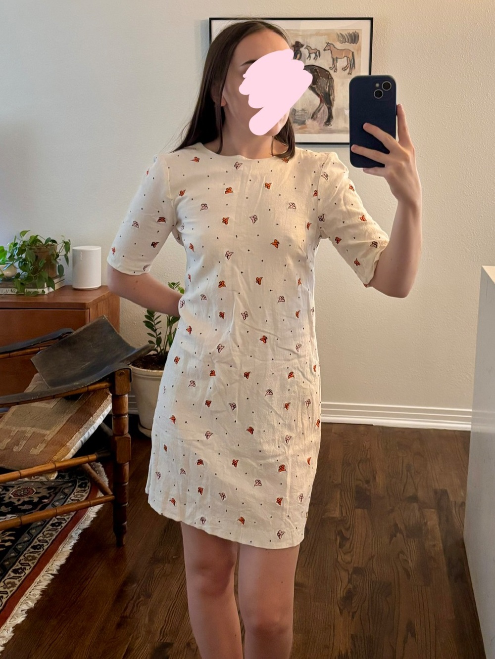 & Other Stories Cream Linen Blend Mini Dress with Pink/Orange/Black Accents - Picture 1 of 4
